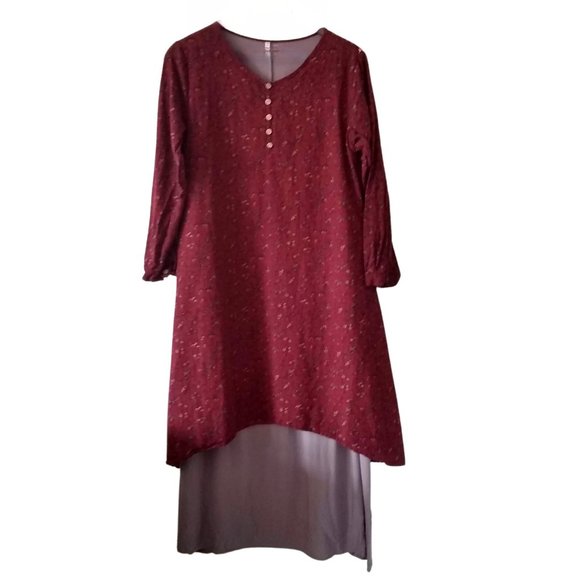 🔥 Red & Brown Floral Cottagecore/Renaissance Fair Layered Dress Large - Picture 1 of 6